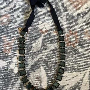 Blue Crystal Stone Ribbon Tie Necklace